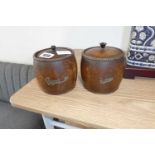 Pair of dark oak tobacco jars