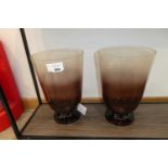+VAT Pair of 2 tone glass vases, boxed