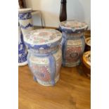 Pair of floral pattern ceramic pots stands