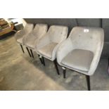 +VAT Set of 4 button grey upholstered dining chairs on black tapered legs