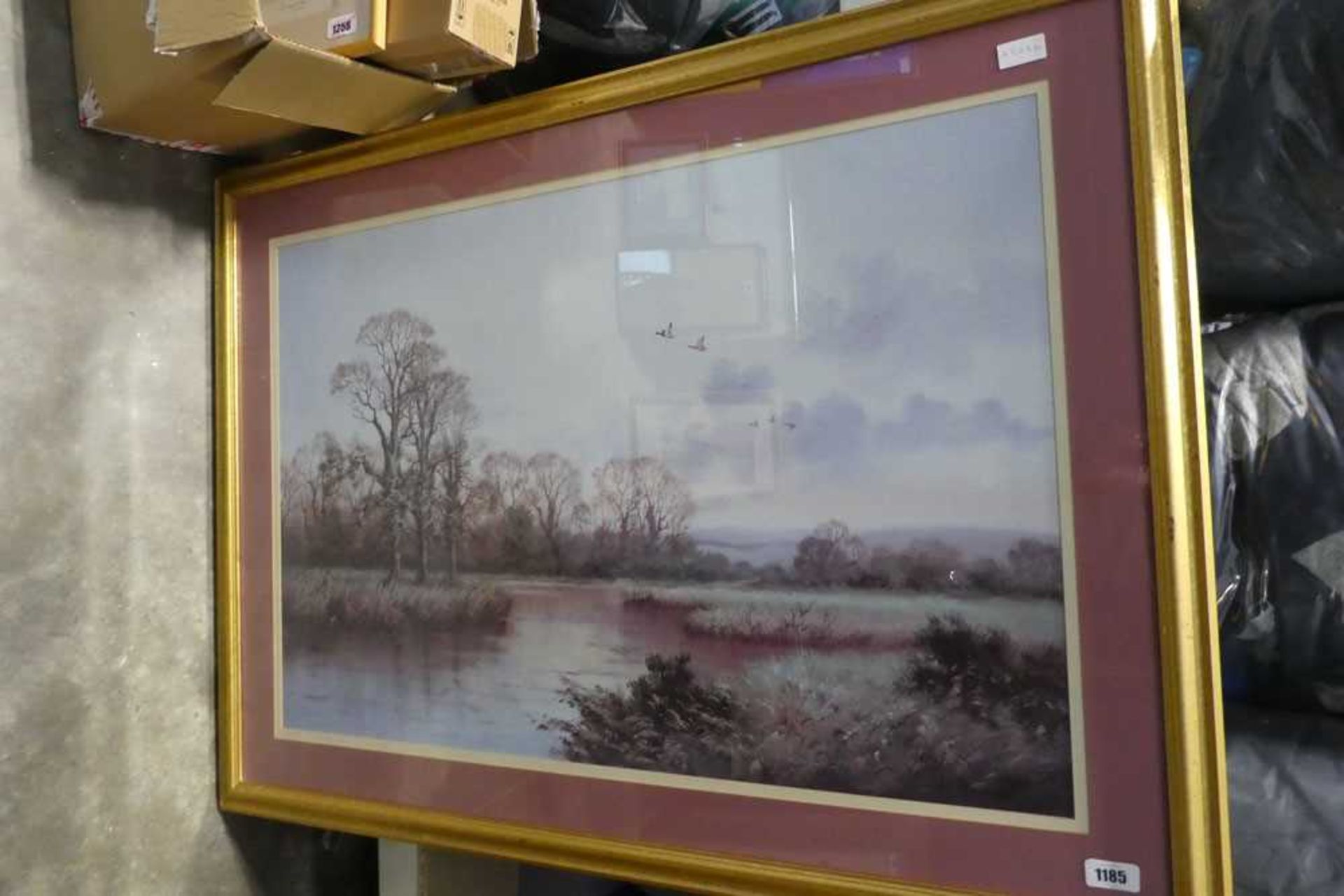 Large gilt framed and glazed print of river scene