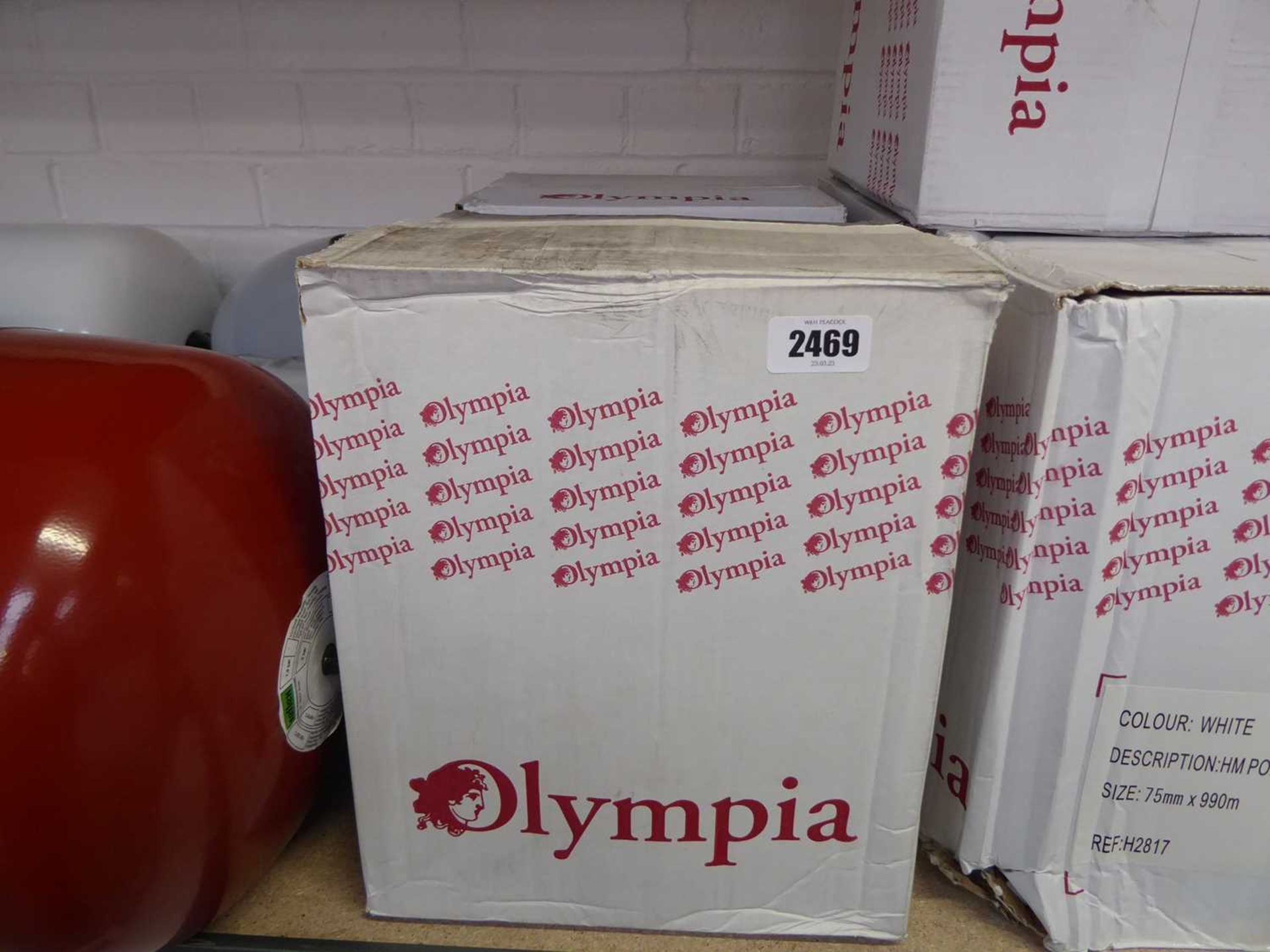 2 boxes of Olympia white HM polypropylene 75mmx990m tape