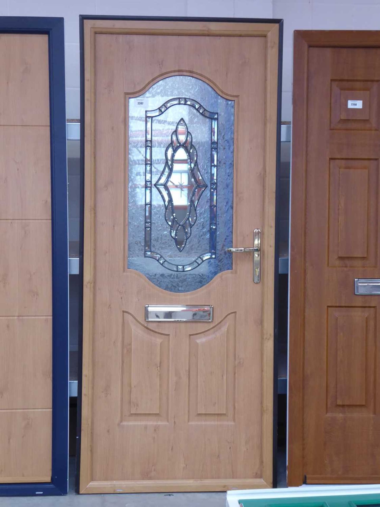 +VAT 900x2100mm light wood coloured UPVC front door with integrated glass panel