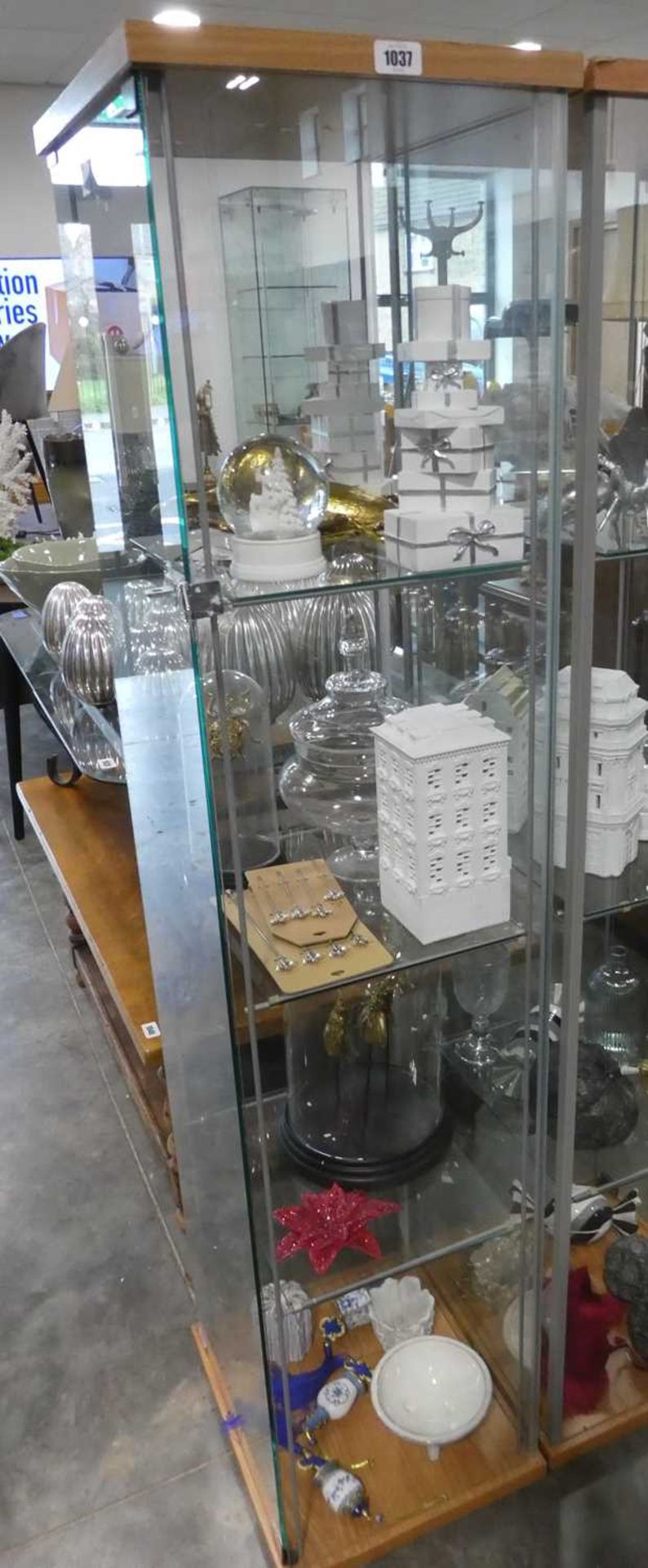 Modern glass column display cabinet with 3 interior shelves