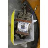 Box containing 2 various clocks and accessories including a Dutch wall clock and Elexacta German