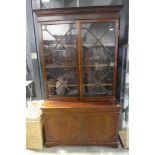 Edwardian mahogany glazed display cabinet with double cupboard below