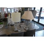 Metal and glass table lamps with cream shades