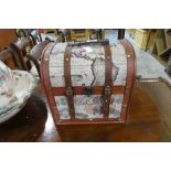 Small wood and leather effect strap decorative chest box