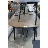 +VAT Dark wood veneer dining table with 6 grey suede effect upholstered dining chairs with metal