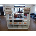 Modern white IKEA Kallax style pigeon hole shelf unit