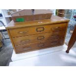 1950s oak 3 drawer plan chest (27"x39"x15")