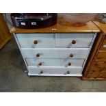 Pine and white painted modern bedroom chest of 2 over 3 drawers