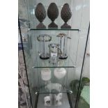 +VAT 4 shelves of coral shaped vases, horse book ends, tea lighter holders etc.