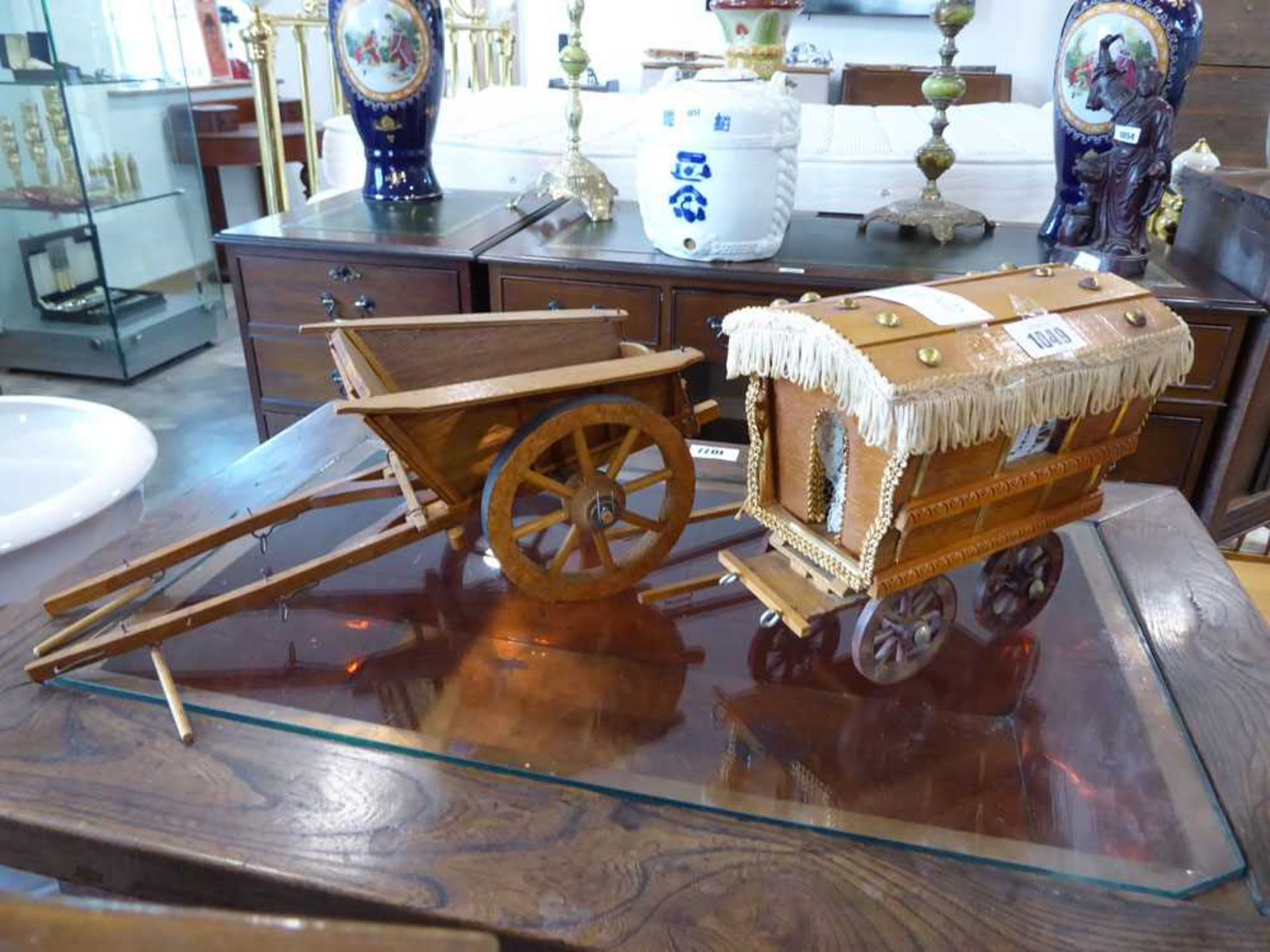 Wooden model cart and caravan