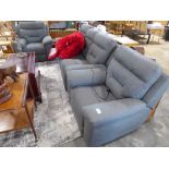 +VAT Grey upholstered lounge suite comprising 3 seater sofa and 2 armchairs with powered reclining