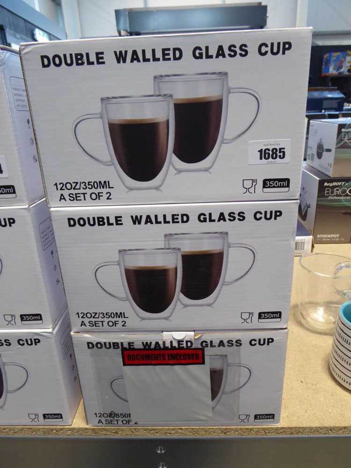 3 sets of 2 double walled glass cups