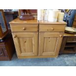 Modern pine pair of bedsides, each with single drawer and 1 cupboard