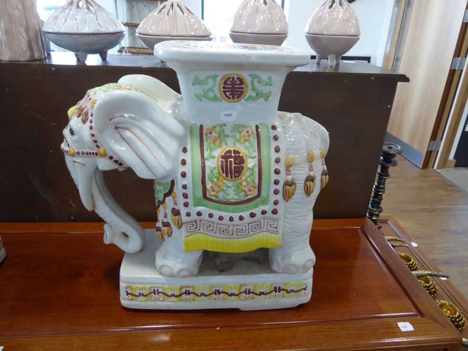Large ceramic Indian elephant plant stand