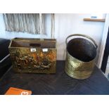 Brass covered magazine rack and coal scuttle