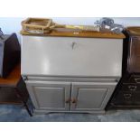 Modern grey painted bureau with pine surface and key