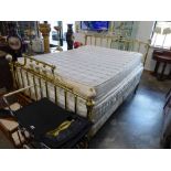 Modern brass 6' bed frame with ceramic floral bed knobs and Grandeur Luxury pillow top mattress by