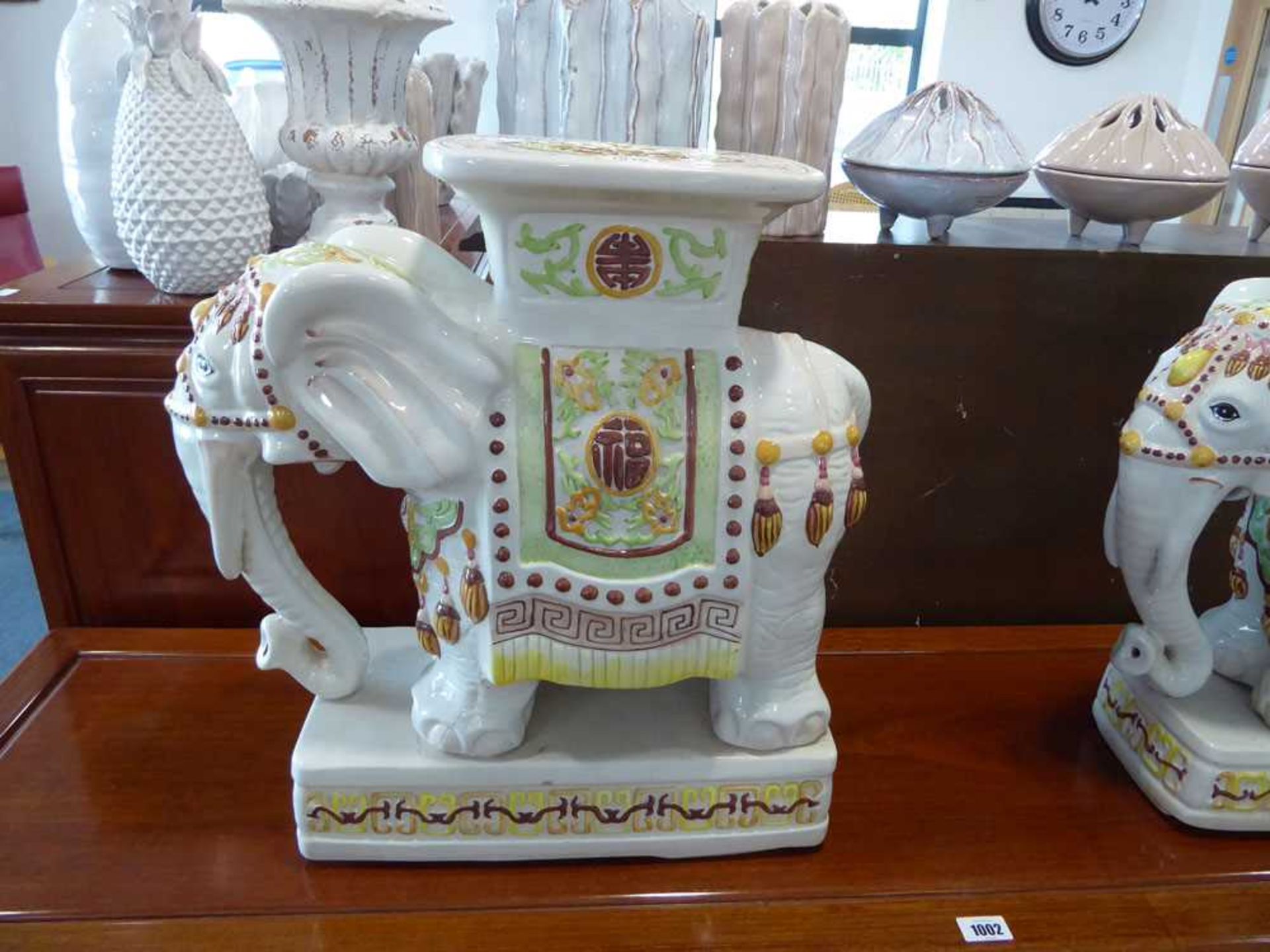 Large ceramic Indian elephant plant stand
