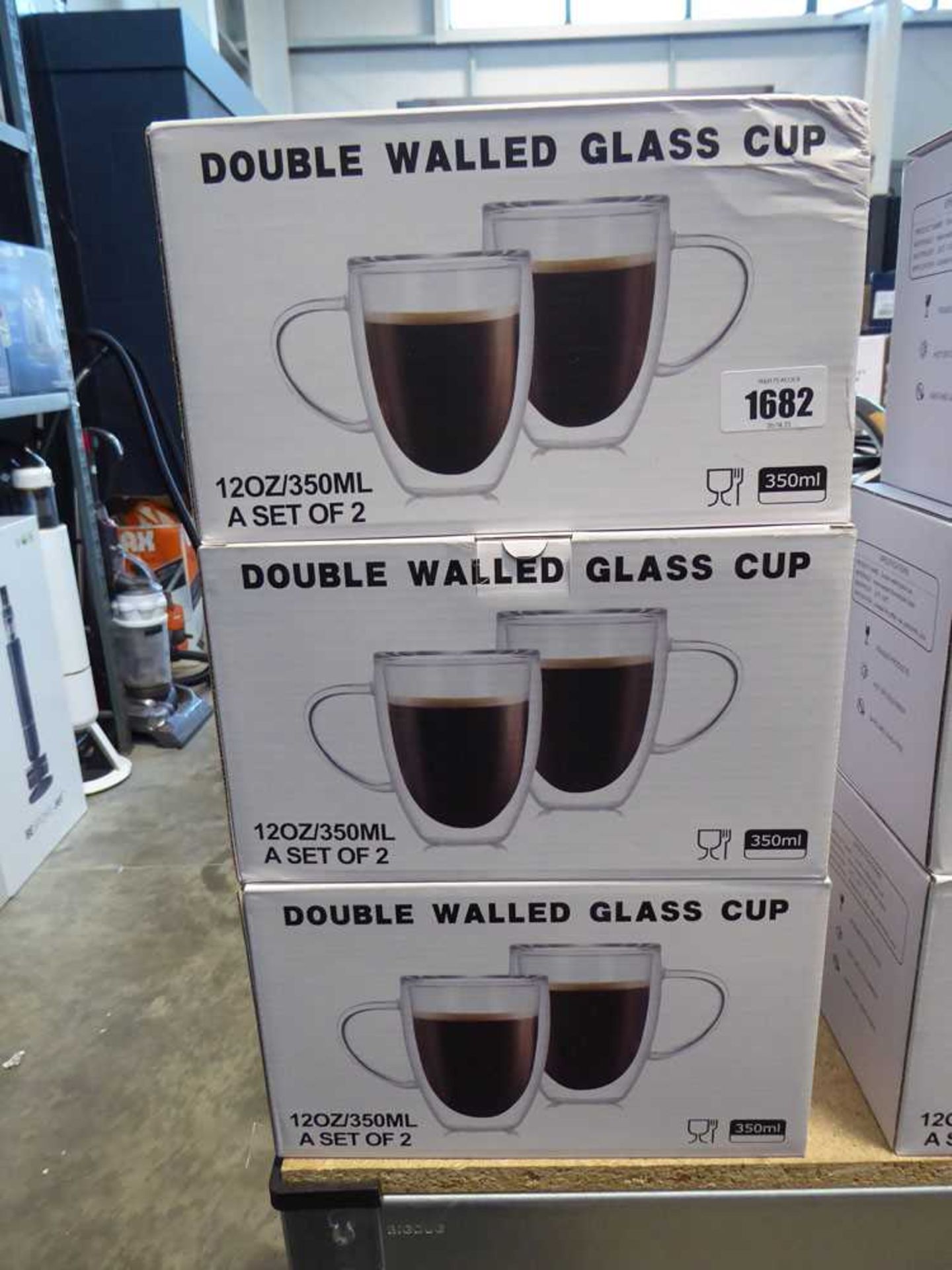 3 sets of 2 double walled glass cups