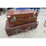 Brown leather Crescent suitcase and one further similar case