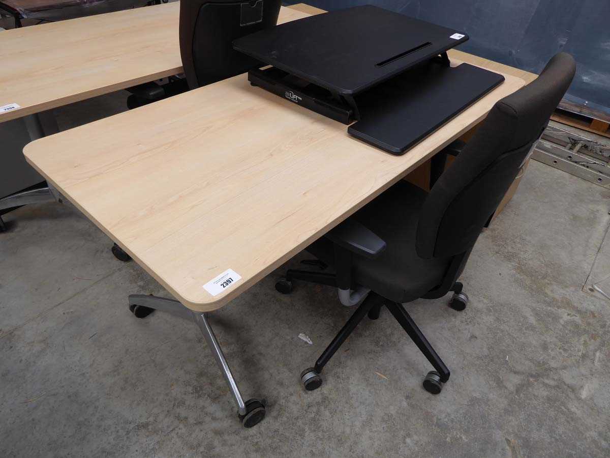 +VAT 3 piece office suite comprising light wood folding desk with lightwood 3 drawer pedestal and