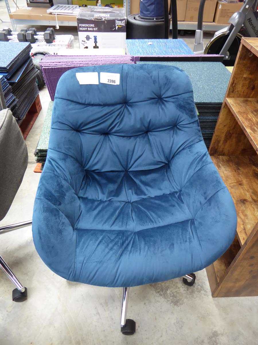 +VAT Blue fabric button back office armchair on chrome 5 star base