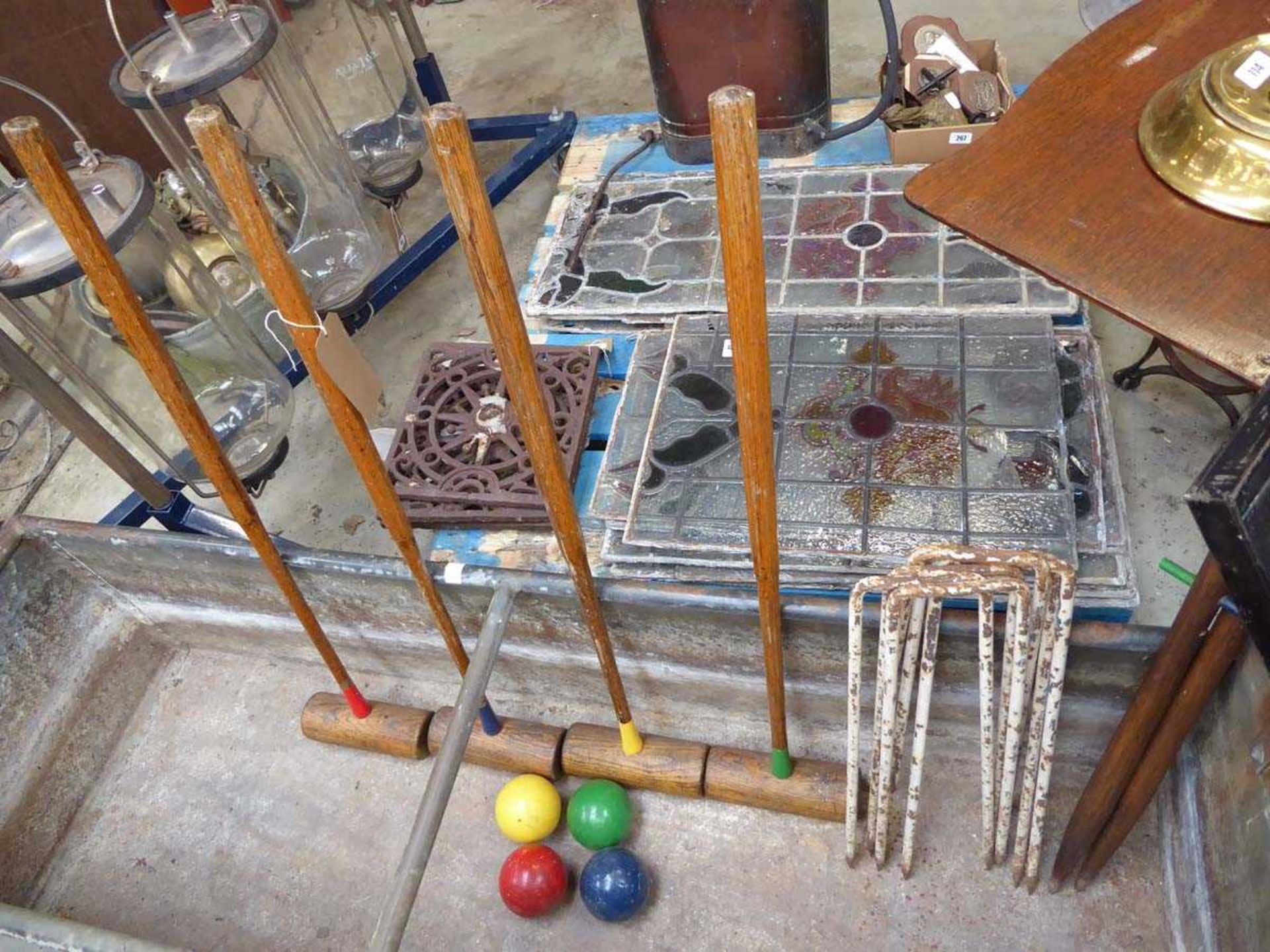 Vintage wooden 4-player croquet set