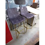 +VAT Pair of grey fabric seated bar stools on gold aluminium base