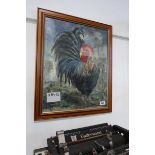 Framed and glazed painting of cockerel