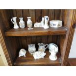 Shelf of Aynsley floral patterned ceramics incl. owl ornament, lidded dishes, small vases, etc.