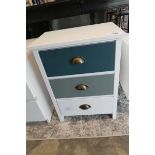 +VAT Modern white bedside chest of 3 drawers with 2 coloured drawer fronts