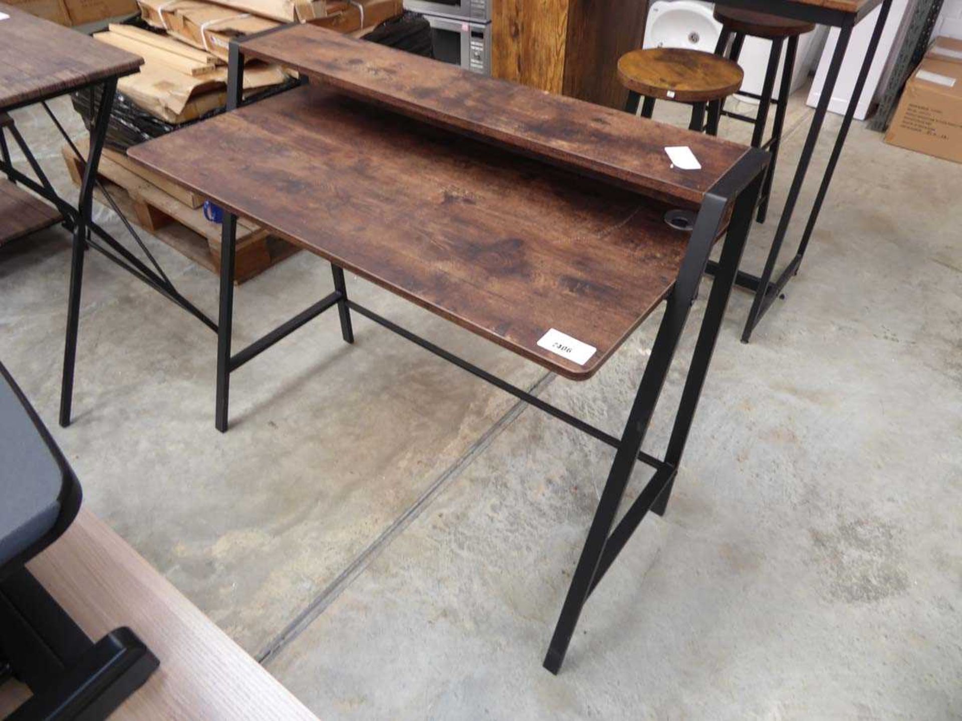 +VAT Brown rustic oak style aluminum frame desk