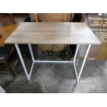 White metal framed compact folding work desk with wood effect surface