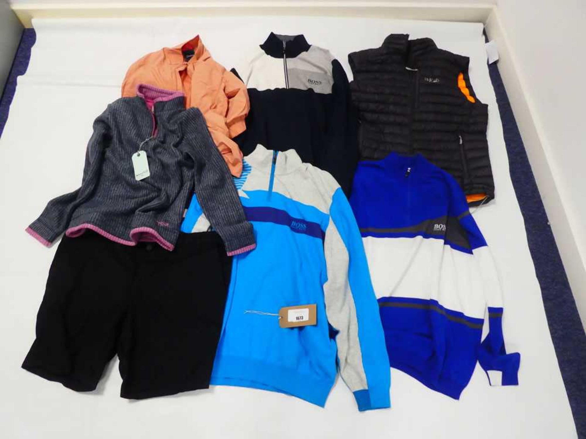 +VAT Selection of clothing to include Boss, Berghaus, Rab, etc