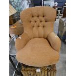 Salmon button back upholstered open armchair