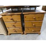 Modern pair of pine 3 drawer bedsides