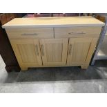 Modern light oak effect sideboard on castors