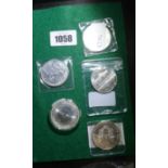 5 1oz silver coins incl. British £2 Year of the Sheep (2015), Australian Kangaroo (2020),