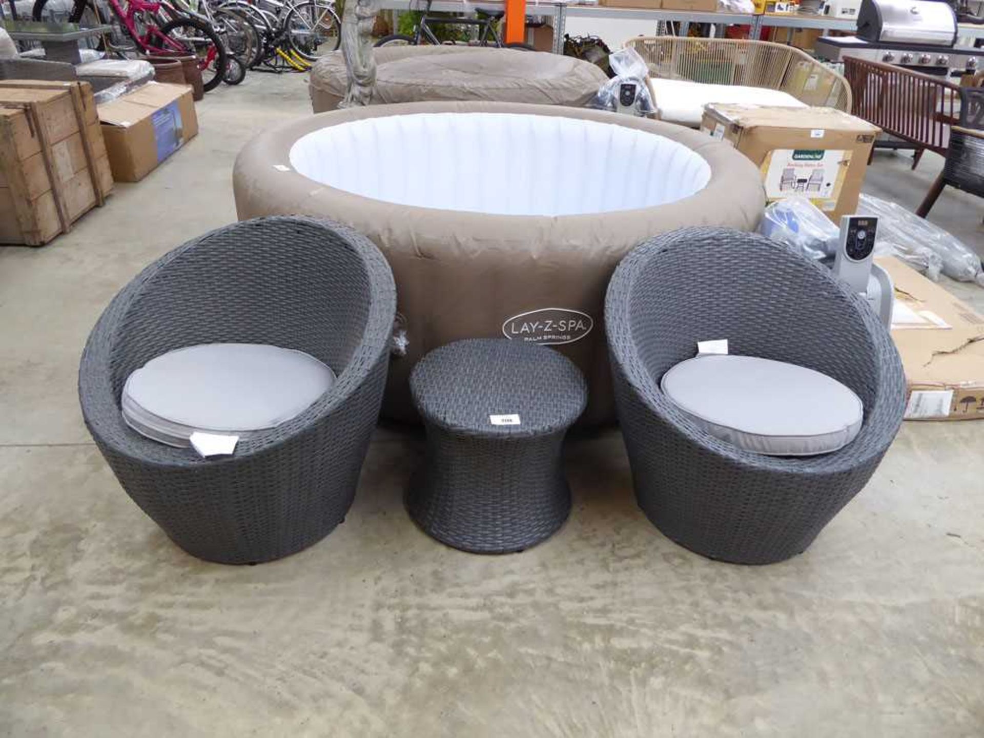 +VAT Charcoal grey rattan 3 piece patio lounge set comprising 2 armchairs and coffee table