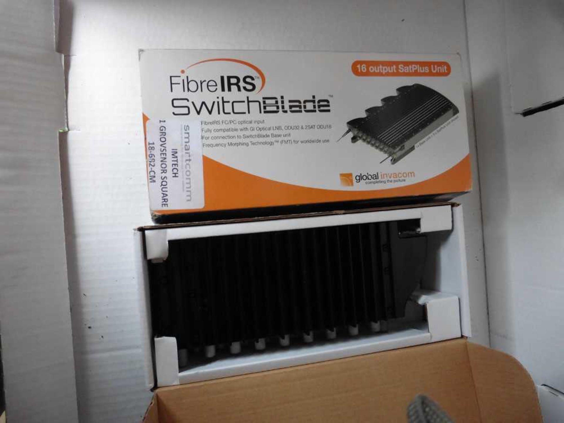 +VAT 2 x Global Invacom fibre IRS switch blade 8 output Sat Plus unit