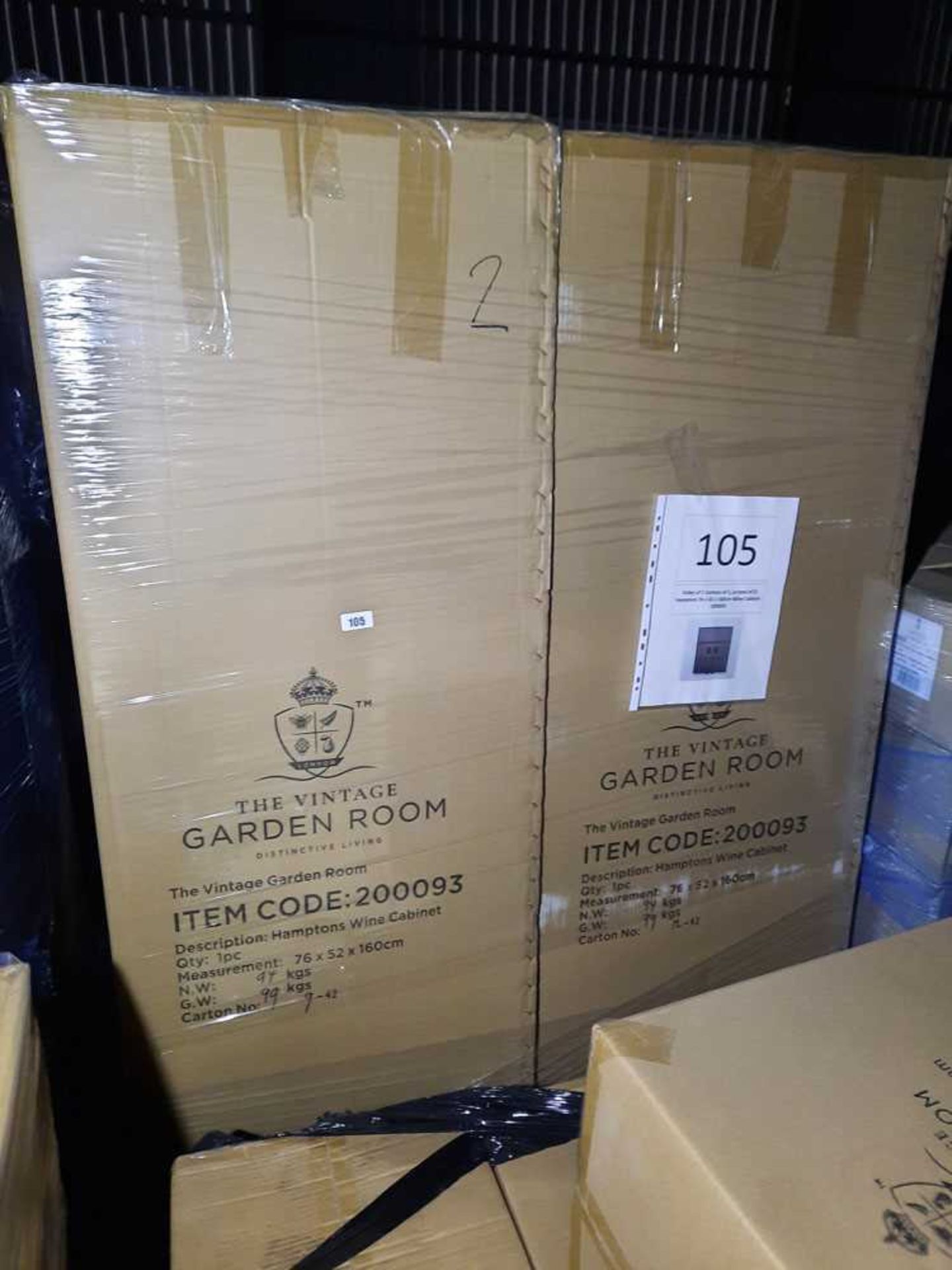 +VAT Pallet of 2 Cartons of 1, (a total of 2) Hamptons 76 x 52 x 160cm Wine Cabinet - 200093 - Image 2 of 3