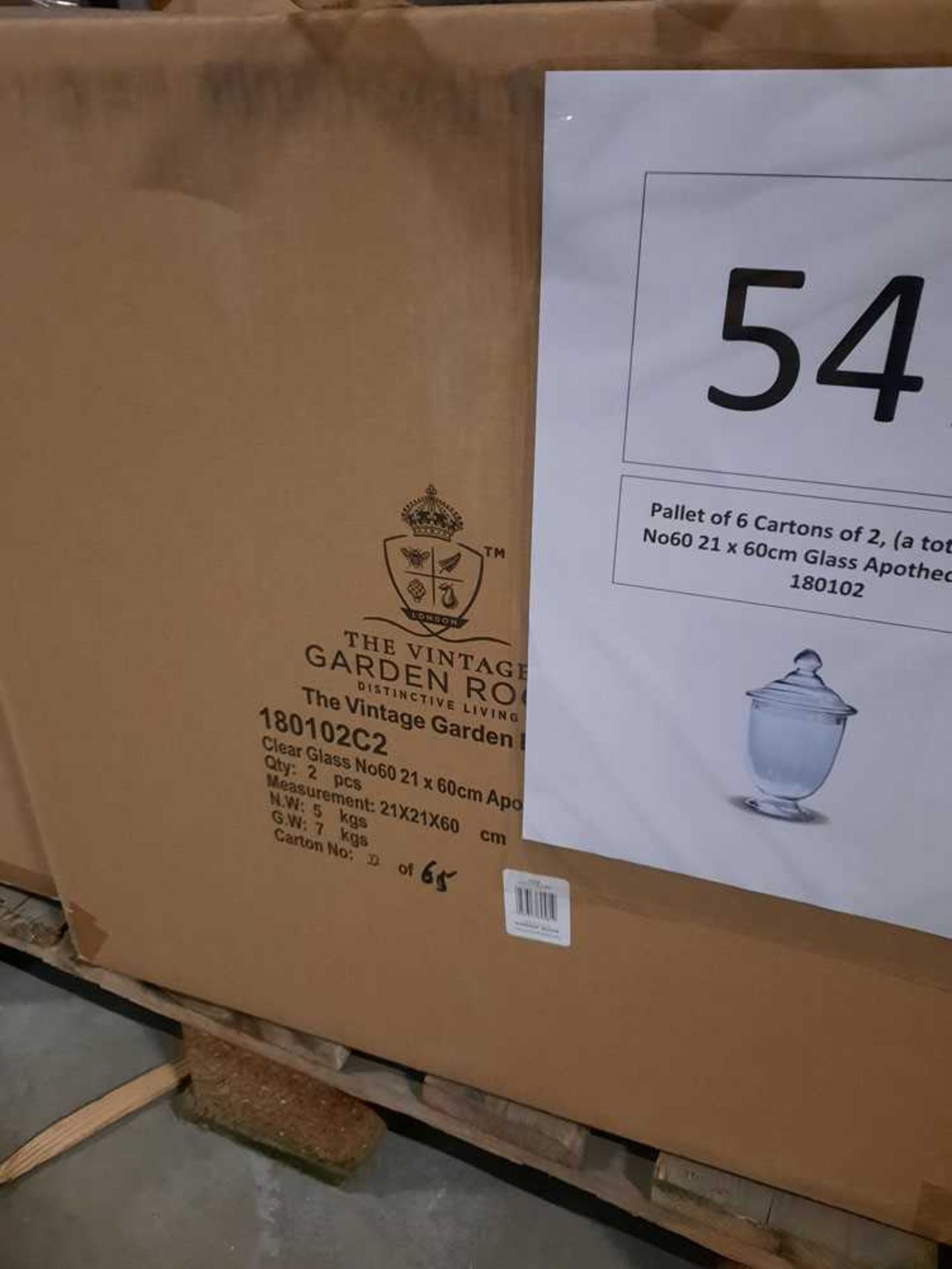 +VAT Pallet of 6 Cartons of 2, (a total of 12) No60 21 x 60cm Glass Apothecary Jar - 180102 - Image 3 of 3