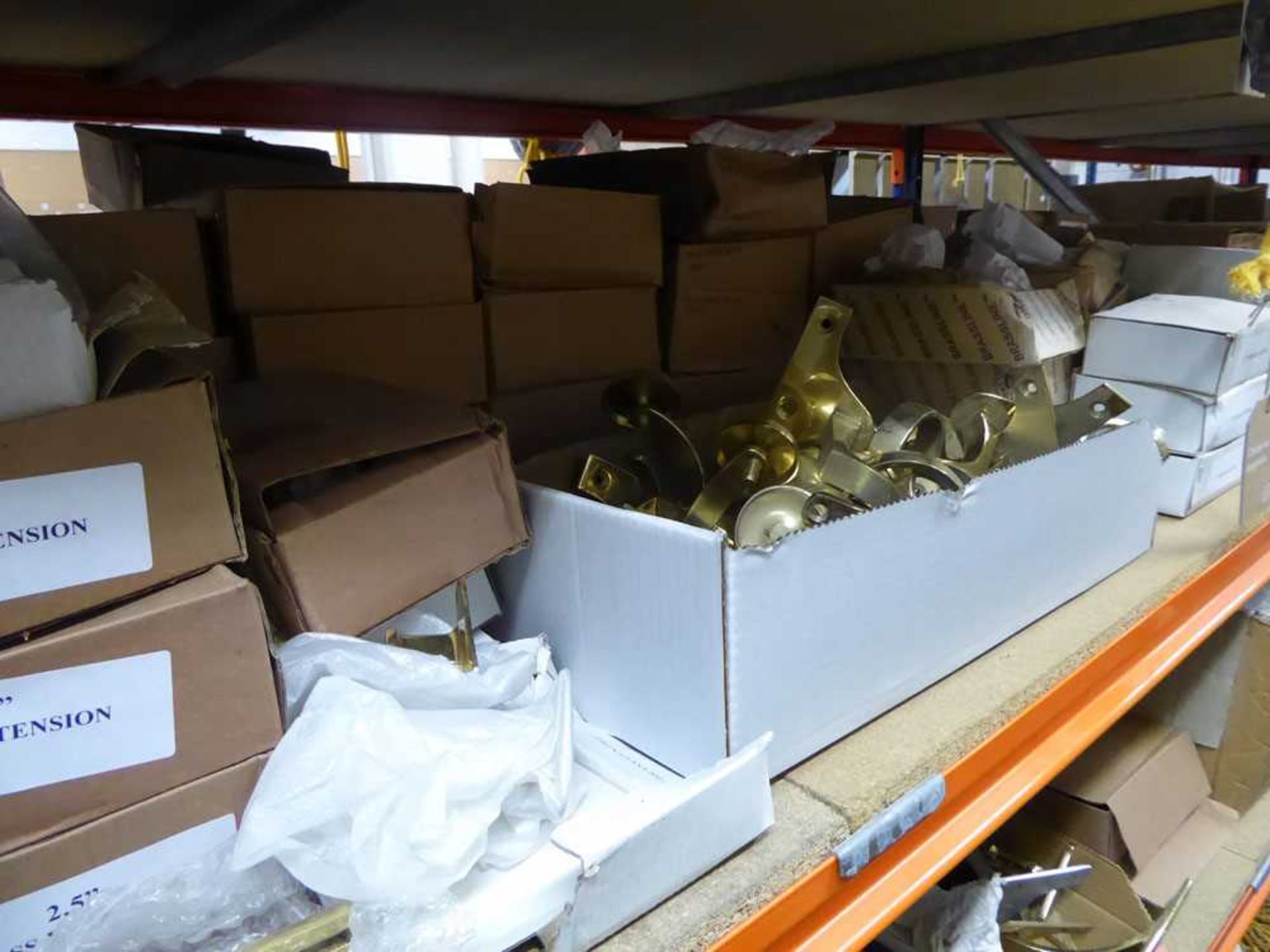 +VAT Large shelf of curtain rail fittings and similar components in brass, chrome, etc - Image 3 of 3