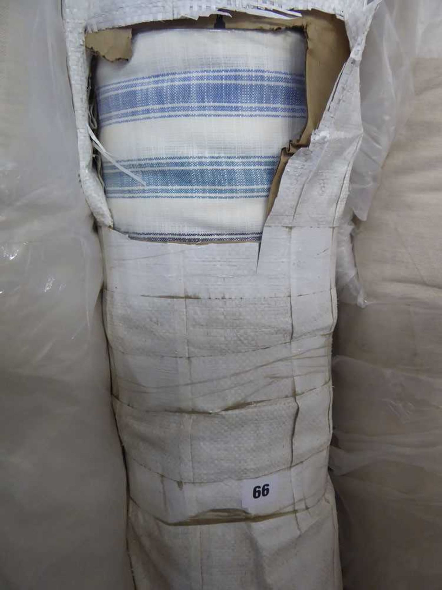 +VAT Roll of Indian linen fabric in cream, blue, green and grey stripe