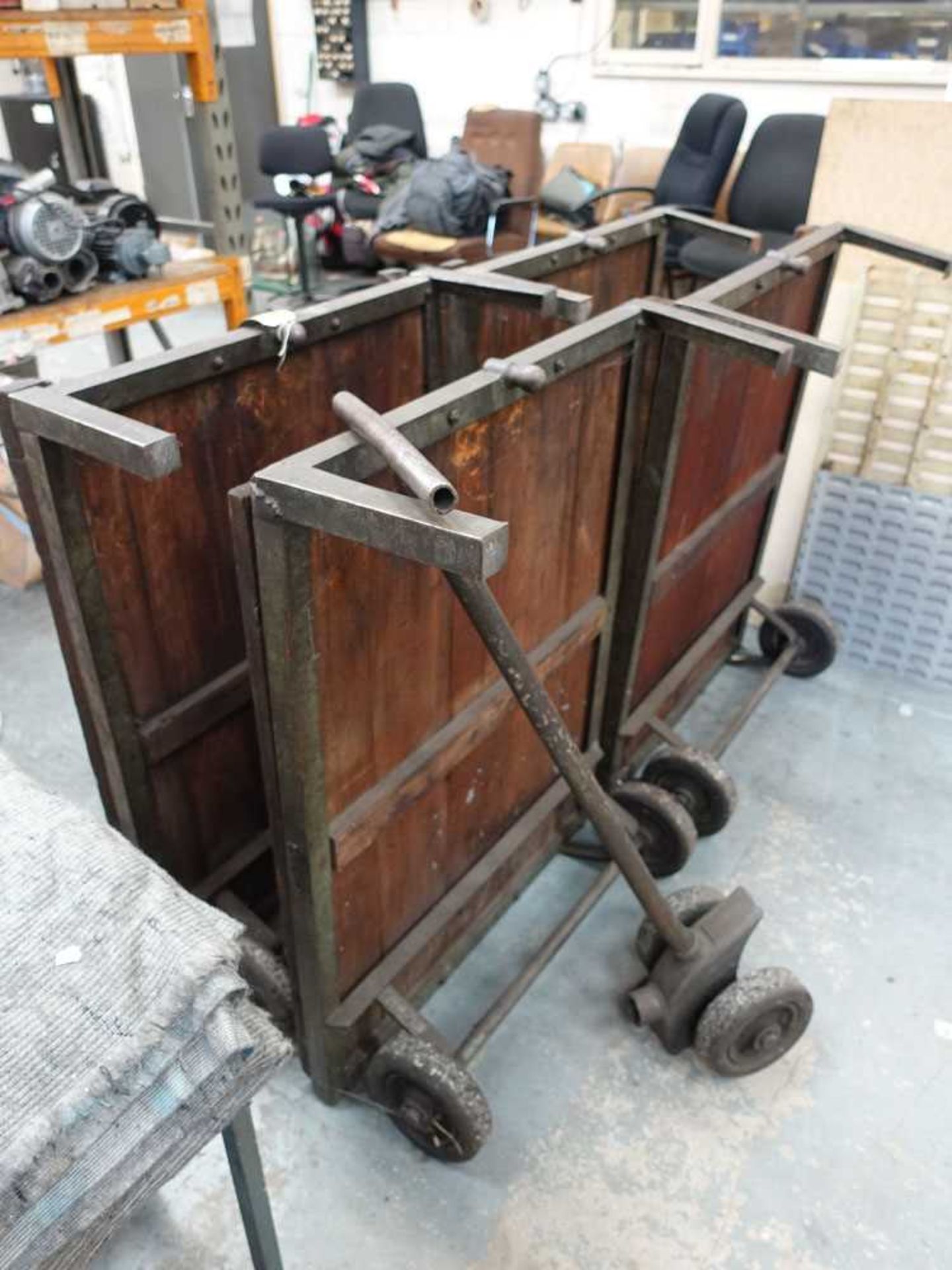 Four vintage 2 wheel platform type barrow with heavy duty bogey wheel - Image 2 of 3