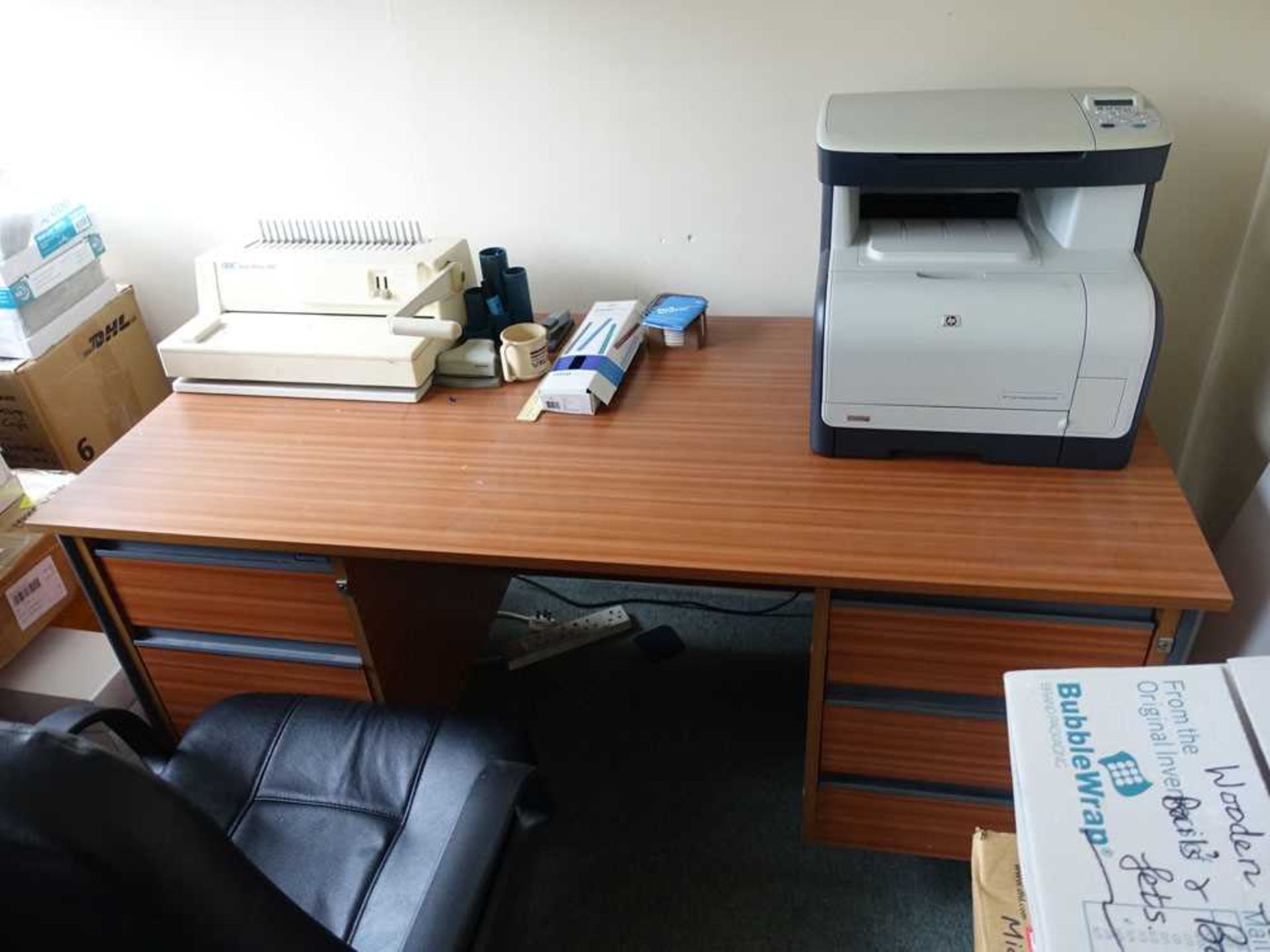 +VAT Low level grey metal 2 door cabinet, desk and office chair with ring binder and HP printer ( - Image 2 of 3